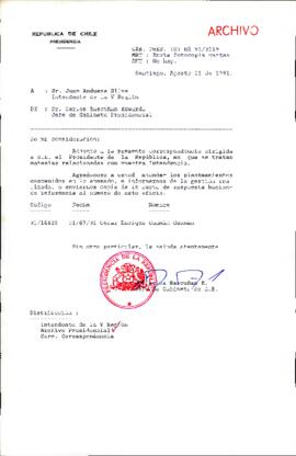 [Se remite correspondencia a Intendente V Región]