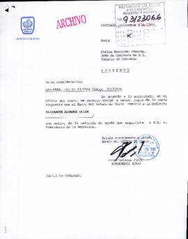 [Carta del Subgerente Zonal del Banco del Estado de Chile referente a solicitud de particular]