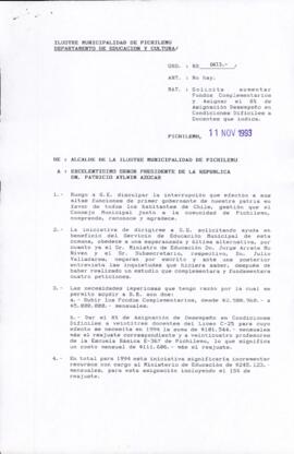 [Oficio Ord. N° 613 de Alcalde de Pichilemu, sollicita aumento de fondos complementarios]