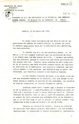 Discurso de S.E El Presidente de la República, D. Patricio Aylwin Azócar, en reunión con la comunidad de Arauco