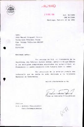 Carta a la Dirección Nacional de Gedarmería.