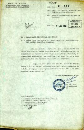 [Carta del Gobernador Provincial de Curicó a Carlos Bascuñan por pensión de viudez]