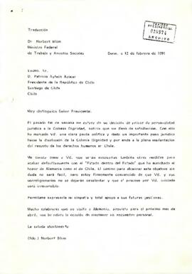 Carta [traducción] del Ministro Federal del Trabajo y Asuntos Sociales de Alemania, Dr. Norbert Blüm, dirigida al Excmo. Sr. D. Patricio Aylwin Azócar Presidente de la República de Chile