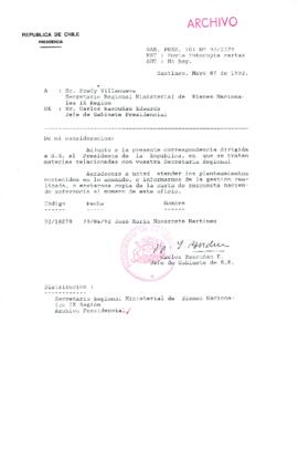 [Oficio Ord. N° 2279 de Jefe de Gabinete Presidencial, remite copia de carta]
