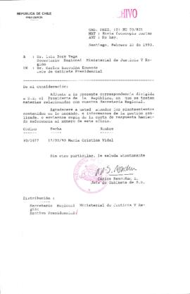 [Oficio  Gab. Pres. Ord. N° 0821 de Jefe de Gabinete Presidencial, remite copia de carta que se indica]