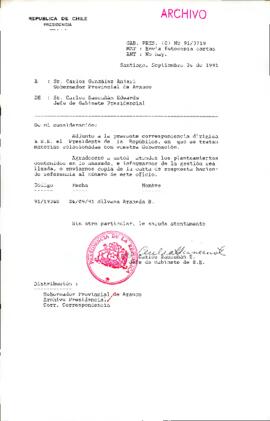[Oficio del Jefe de Gabinete Presidencial dirigido al Gobernador Provincial de Arauco]