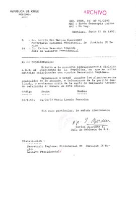 [Oficio  Gab. Pres. Ord. N° 2893 de Jefe de Gabinete Presidencial, remite copia de carta que se indica]