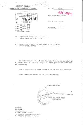 [Oficio Ord. N° 11 de Gobernador de Talagante, remite carta]