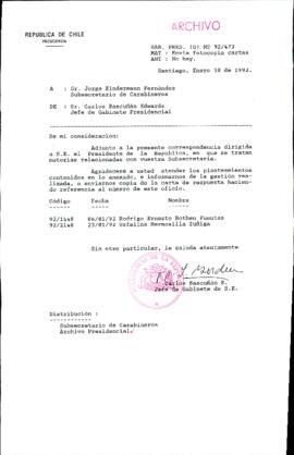 [Oficio Ord. N° 472 de Jefe de Gabinete Presidencial, remite copia de carta que se indica]