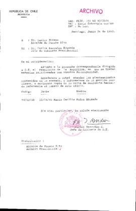 [Oficio  Gab. Pres. Ord. N°  3166 de Jefe de Gabinete Presidencial, remite copia de carta que se indica]