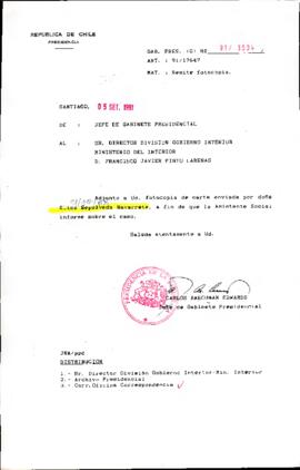[Se remite carta de la Sra. Elisa Sepúlveda a Ministro del Interior]