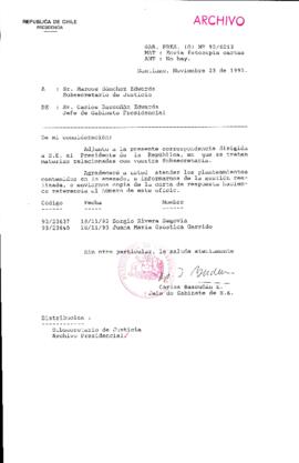 [Oficio Gab. Pres. Ord. N° 6013 de Jefe de Gabinete Presidencial, remite copia de carta que se indica]