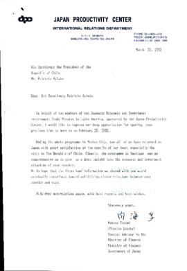 [Carta de Ministro de Finanzas de Japón agradece al gobierno las reuniones sostenidas con el gobierno de Chile]