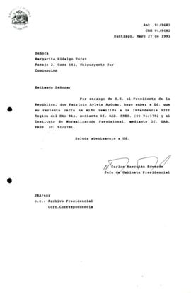 Carta remitida a la Intendencia Vili Región del Blo-Blo,