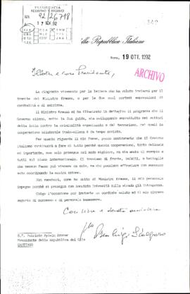 [Carta del Presidente Italiano Luigi Scalfaro al Presidente Patricio Aylwin]