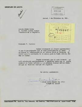 Carta del Obispo de Ancud, Juan Luis Ysern de Arce, al Presidente de la República, Patricio Aylwin Azócar, expresándole su agradecimiento por la preocupación que se tomó personalmente en orden de solucionar la transferencia de un terreno fiscal al Obispado de Ancud para la instalación de la antena para la Radio Estrella del Mar en Castro