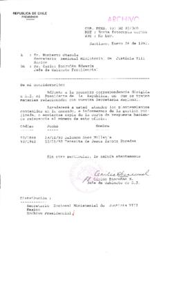 [Oficio  Gab. Pres. Ord. N° 0360 de Jefe de Gabinete Presidencial, remite copia de carta que se indica]