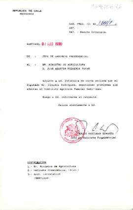 [Carta del Jefe de Gabinete Presidencial a Ministro de Agricultura, Juan Agustín Figueroa]