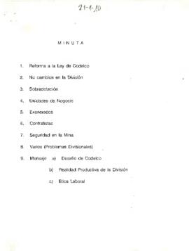 Minuta [con referencia a la Corporación Nacional del Cobre CODELCO]