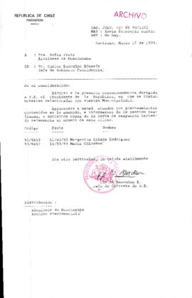 [Oficio Gab. Pres. Ord. N° 1262 de Jefe de Gabinete Presidencial, remite copia de carta que se indica]