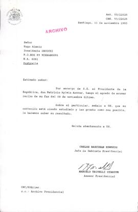 [Carta del Gabinete Presidencial dirigida al Presidente de DECOCHI]