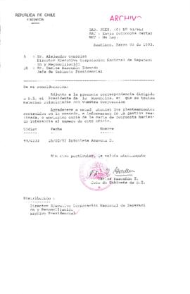 [Oficio  Gab. Pres. Ord. N° 0962 de Jefe de Gabinete Presidencial, remite copia de carta que se indica]