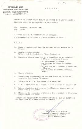 Programa - Ceremonia de Entrega de 300 Títulos de Dominio en el Sector Batuco II presidida por S.E. el Presidente de la República