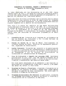 Ministerio de Economía, fomento y reconstrucción- Reunión de evaluación programática anual 1992.