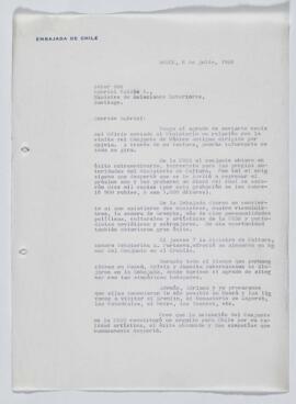 Carta dirigida al ministro de relaciones exteriores de chile sobre las presentaciones del Conjunto de Música Antigua en la Unión Soviética