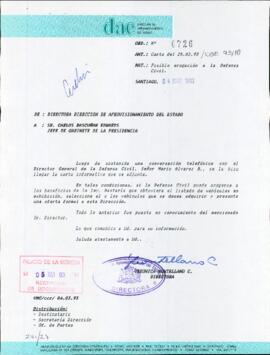 [Oficio Ord. N° 3726 de Directora de Aprovisionamiento del Estado, posible erogación a la Defensa Civil]