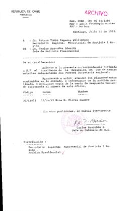 [Oficio  Gab. Pres. Ord. N°  3280 de Jefe de Gabinete Presidencial, remite copia de carta que se indica]