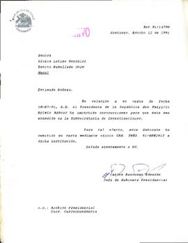 [Informa sobre remisión de carta en Subsecretaria de Investigaciones]