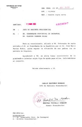 [Oficio  Gab. Pres. Ord. N° 2532 de Jefe de Gabinete Presidencial, remite copia de carta que se indica]