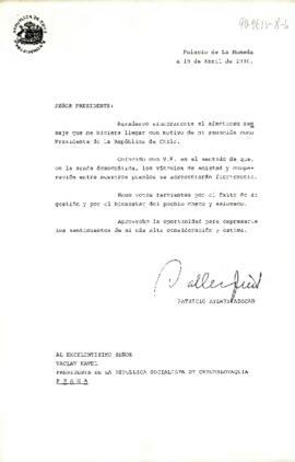 [Carta del Presidente de la República Socialista de Checoslovaquia]