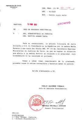 [Oficio  Gab. Pres. Ord. N° 1126 de Jefe de Gabinete Presidencial, remite copia de carta que se indica]