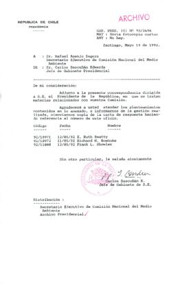 [Carta del Jefe de Gabinete de la Presidencia a Secretario Ejecutivo de Comisión Nacional de Medio Ambiente]