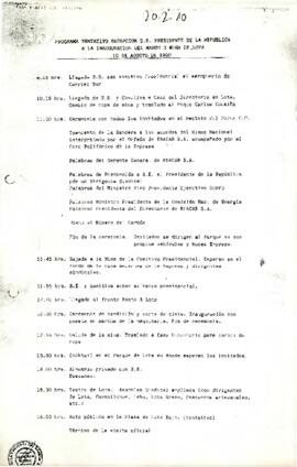 Programa tentativo Recepción S.E. El Presidente de la República a la Inauguración del Manto 3 Mina de Lota