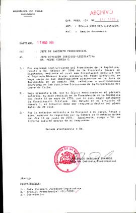 [Se remite Oficio N° 3398 a Jefe de la División Jurídico Legislativa]
