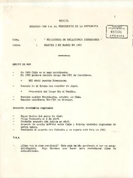 Minuta Reunión con S.E. El Presidente de la República - Tema: Ministerio de Relaciones Exteriores