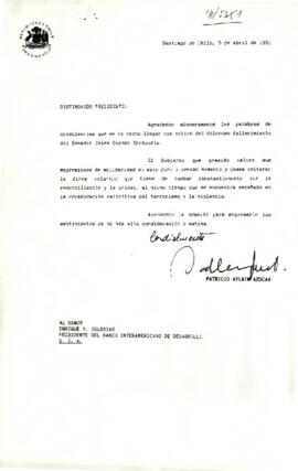 [Carta dirigida a Enrique V. Iglesias Presidente Banco Interamericano en respuesta a mensaje de condolencias]