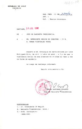 [Carta del Jefe de Gabinete Presidencial al Intendente de la Región de Coquimbo]