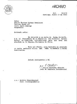 [Carta de respuesta dirigida al Sr. Adolfo Ortega remitiendo su carta a Empresa Portuaria de Chile]
