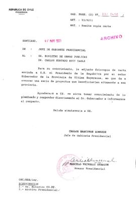 [Oficio  Gab. Pres. Ord. N° 2410 de Jefe de Gabinete Presidencial, remite copia de carta que se indica]