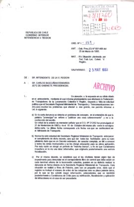 [Oficio Ord. N° 869 de Intendente V Región, informa]