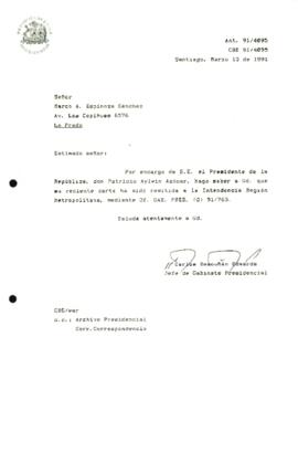 Carta remitida a la Intendencia Región Metropolitana,