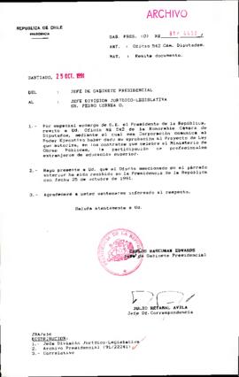 [Oficio del Jefe de Gabinete Presidencial dirigido al Jefe de la División Jurídico Legislativa, Sr. Pedro Correa, referente a la participación de profesionales extranjeros de Educación Superior]