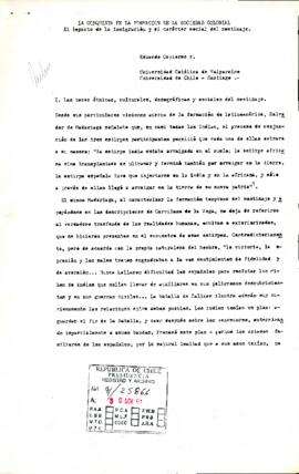 [Documento: "La conquista en la formación de la sociedad colonial: El impacto es la inmigración y el carácter social del mestisaje"]