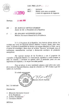 [Oficio Gab. Pres. Ord. N° 6041 de Asesor Presidencial, remite carta para su opinión]