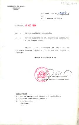 [Carta del Jefe de Gabinete Presidencial a Jefe de Gabinete del Ministerio de Agricultura]