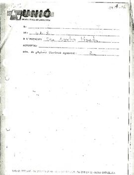Carta desde la Unió Democrática de Catalunya, de su Secretario de Relaciones Internacionales, sr. Eugeni Pérez Moreno, dirigida a la sra. Amelia Huerta
